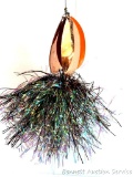 MuskyFrenzy Lure; Apache triple blade spinner; tinsel tail; 2 triple barbed hooks; bucktail; fishing