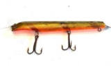Suick Musky Bait; Orange and Gold; 3 hooks; missing rear hook; Hooks need replacing; fishing