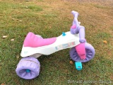 Plastic ride on 3-wheeled children's bike; with pedals; Barbie; toys; seat is 12