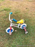 Fisher Price children's 2 wheeled metal pedal bike with training wheels; adjustable seat 14