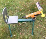 Do-All 3/4 cock Sporting Clays Trap for throwing clay pigeons, includes stand, hitch receiver mount,