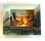 Decorative ceramic lighted wall hanging, bald eagle outdoor scene, no visible chips or cracks