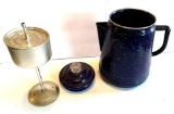 Blue Speckled Enamelware percolator coffee pot for camping, 10