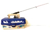 Laker Tackle Box with removable tray and Ice Fishing Jig Rod and Reel; Rod is Mini Mite model M-701,