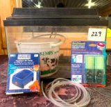 5 Gallon Fish Aquarium with hood and accessories; tank measures 16