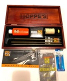 Hoppe's 100 Year Anniversary Gun Cleaning Kit with wooden case; 3 piece brass rod; Guide to Gun Care