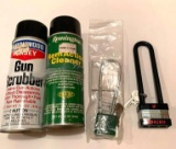 NO SHIPPING 1 can each Birchwood Casey gun Scrubber spray and Remington RemAction Cleaner spray; 2