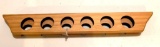 2 piece wooden wall mount fishing rod holder; holds 6 fishing rods