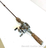 Vintage Metal Pflueger Summit Fishing Rod and Reel Combo; one piece; cork handle; missing 2 line