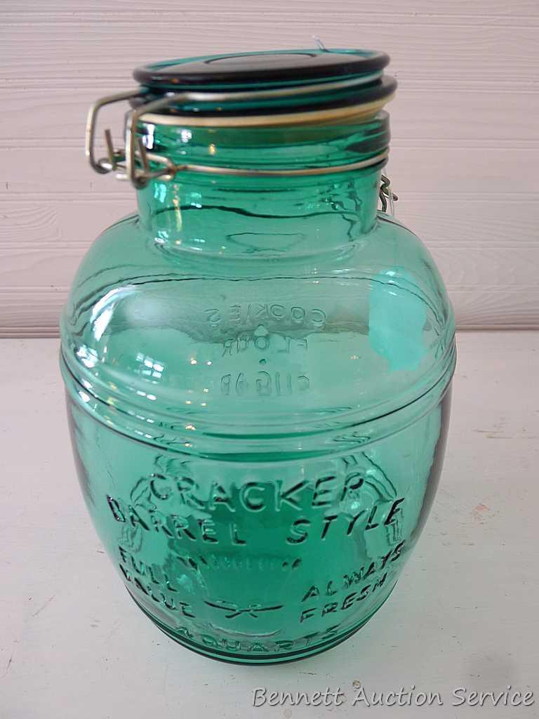 Cracker Barrel Style quart green glass jar with Proxibid