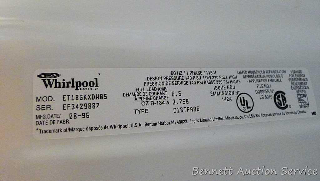 Whirlpool Model ET18GK refrigerator with freezer. | Proxibid