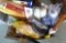 Lots of painting supplies including brushes, tape, rollers, grout float, edger, scraper and more.