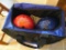His & Hers Brunswick bowling balls in a Brunswick bag.