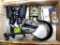 Two pair of Tasco binoculars; Radians shooting muffs; two Flint River powder measures are new in