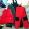 Two pair girl's snow pants, size 14; black snow pants child's XL; men's reversible vest is size XL.