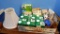 Small lamp shade with various light bulbs including LED, 25W globe bulbs, 40W candelabra bulbs and