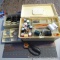 Sewing box with notion, plus Singer Flexi-Stitch guides or attachments, Fiskars cutting mat and