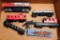 Model railroad HO scale pieces including Bachmann Santa Fe engine, Bachmann Northern California