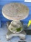 Concrete cherub lawn decoration table is three pieces for easier moving. Top is about 17