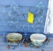 Pair of hangable planter baskets with pots; baskets are approx 11