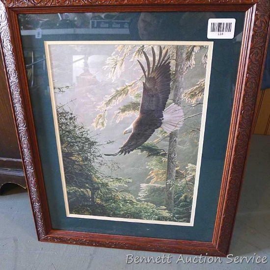 Framed and matted eagle print signed by Ron Parker is 19" x 23".