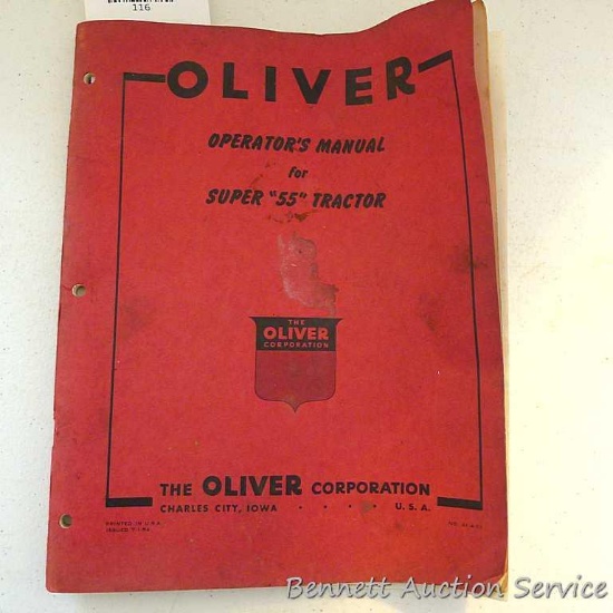 Oliver operator's manual for Super "55" tractor.