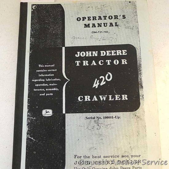 John Deere 420 crawler operator's manual.