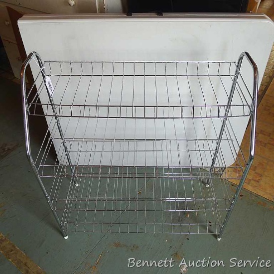 Nice metal shoe/boot rack with 4 shelves is 12" x 26" x 28".