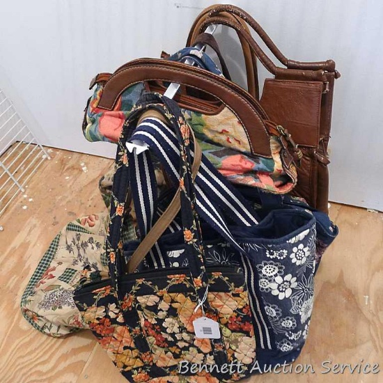 Nice variety of bags and purses, largest is approx. 16" x 20".