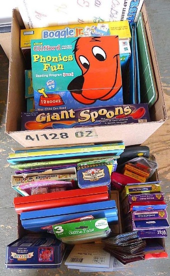 Games for kids includes Outburst Jr., Giant Spoons, Boggle Jr., Memory, Battleship, Pick-Up-Sticks,