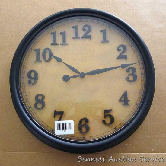 Large wall clock is 15-1/2" diameter.