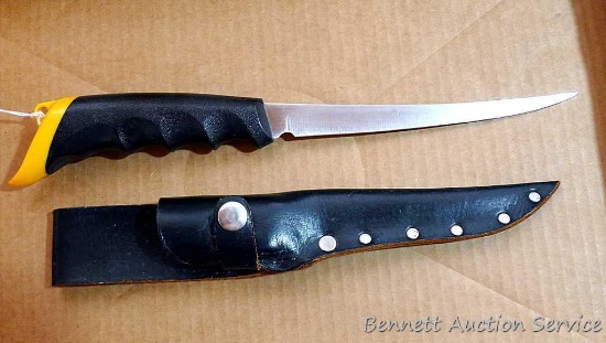 Kershaw filet knife with sheath measures approx. 12" long overall.