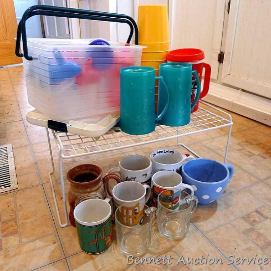 Collection of mugs including 1 from the Renaissance festival, bus driver, Grandfather, ice pop