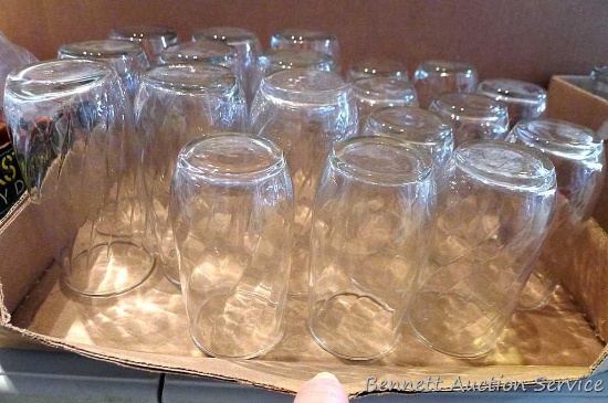 Set of matching drinking glasses; 9 tall and 10 small.