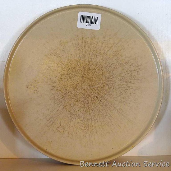 R.R.P. Co. stoneware pizza pan is 12" diameter and in good shape.