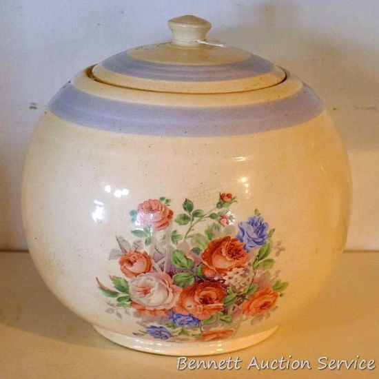 Vintage round or ball canister has some light crazing on back side, but no cracks or chips. Measures