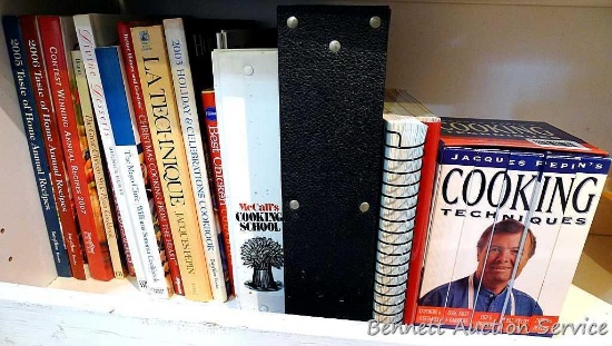 Taste of Home, Williams Sonoma, Pillsbury and other cook books, plus a Jacques Pepin VHS cooking