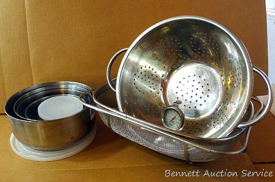 Adjustable strainer basket, stainless steel colander, stainless bowl set with lids, more.