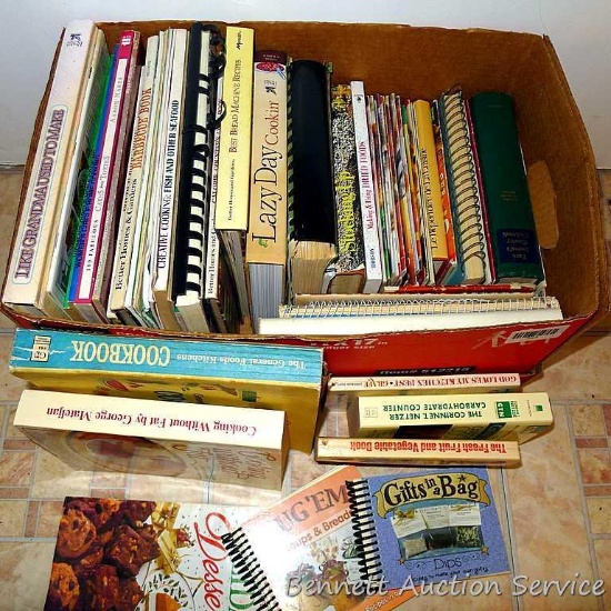 Cookbooks including Better Homes and Gardens, bread machine recipes and other cookbooks.
