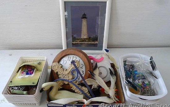 Storage baskets 6-1/2" x 11"; 10" wall clock; metal sea gull wall hangings; ornaments; metal 12"