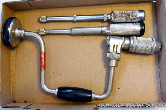 Yankee No. 41 push drill by North Bros. Millers Falls 185C push drill. Stanley No. 02-923 ratcheting