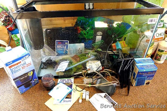No shipping. 30" aquarium, plus tubing, GulfStream bird bath heater, mismatched filter cartridges