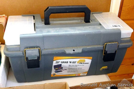 Plano 20" tackle or tool box has top attaching organizers, plus a couple of clamps, screwdrivers,