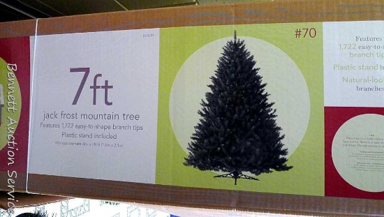 7' Jack Frost Mountain artificial Christmas tree. Box is tied as we found it, but we did not