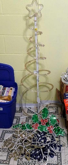 Lighted tree shaped display, plus other lighted hangings. Tree is 50" tall. All lights work as they