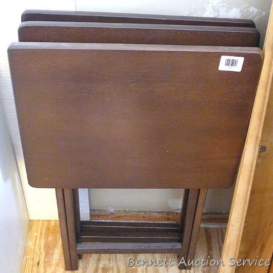 Three wooden TV trays. Tray top is 14" x 19".