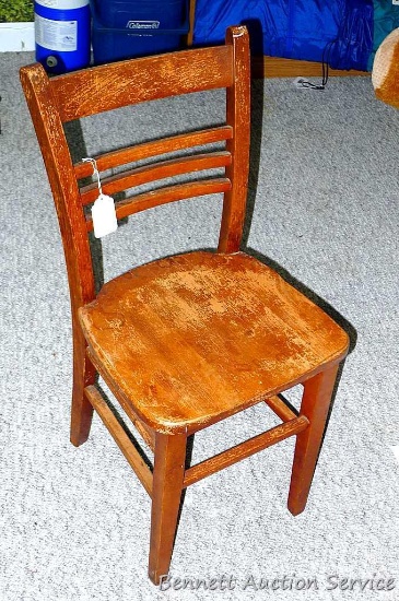 Nice solid wooden youth chair is 15" x 13" x 30" tall.