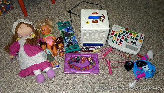 Lite-Brite Cube lights up; butterfly kite; Wonder Tubes; beads; dolls and more.