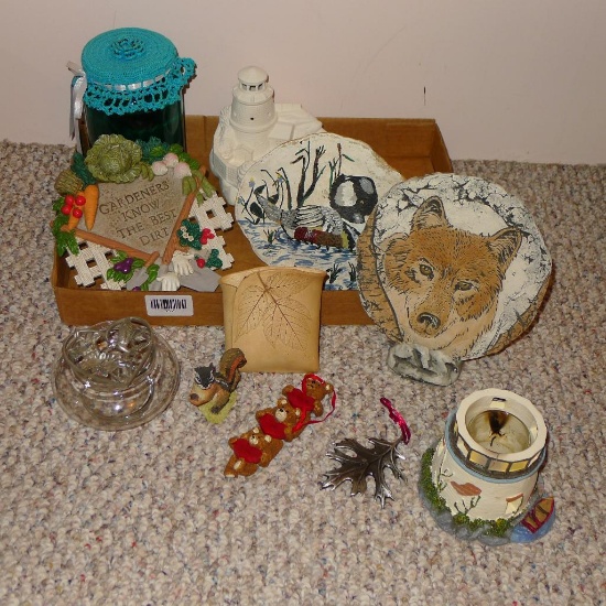 Clay standup disc of Wolf head made with Mt. St. Helens' Ash is 7" diameter; hand painted duck on