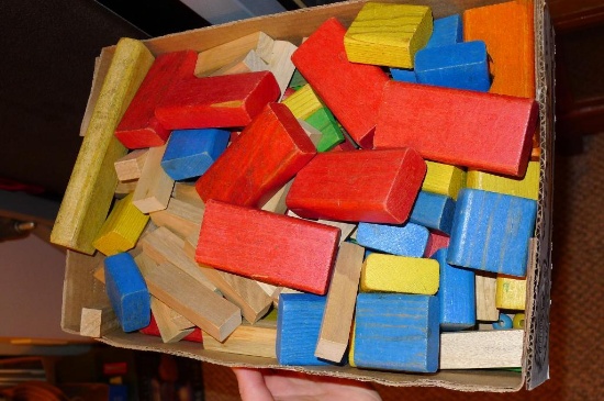 Wooden building blocks for toddlers. Some painted, some unfinished. All work together for great